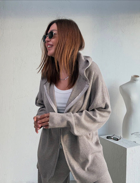 Soft Knit Zip-Up Hoodie & Wide-Leg Pants Lounge Set